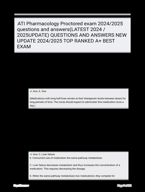 ATI Pharmacology Proctored Exam 2024/2025 Questions And Answers(LATEST 2024 /2025UPDATE