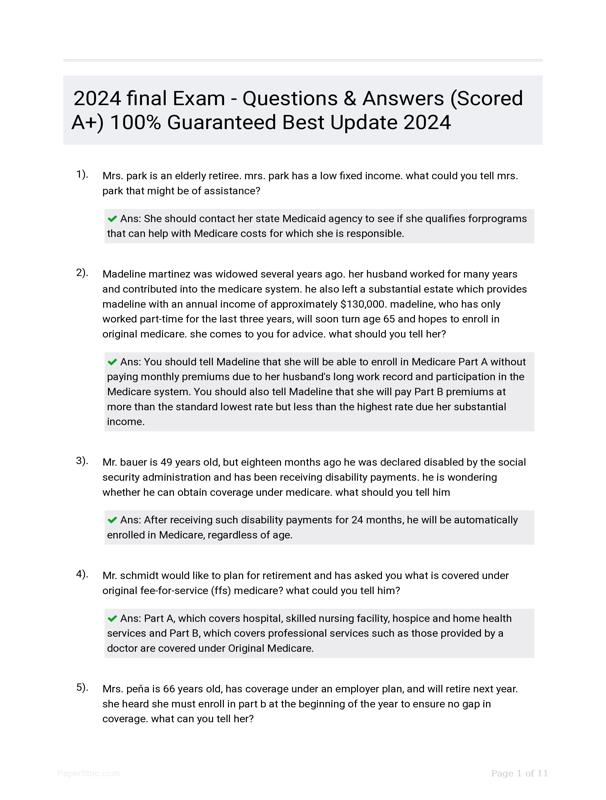 2024 Final Exam Questions Answers Scored A 100 Guaranteed Best