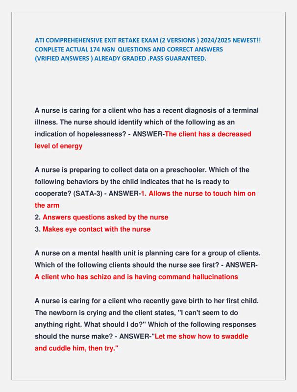 ATI COMPREHEHENSIVE EXIT RETAKE EXAM (2 VERSIONS ) 2024/2025 NEWEST