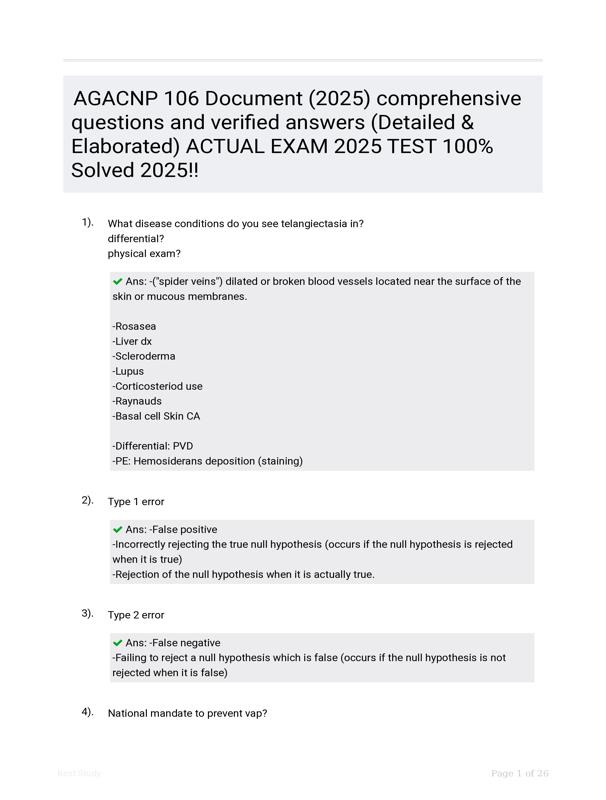 AGACNP 106 Document (2025) Comprehensive Questions And Verified Answers ...