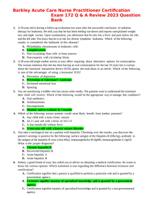 Barkley Acute Care Nurse Practitioner Certification Exam 172 Q & A Review 2023 Question Bank