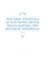 TEST BANK: ESSENTIALS OF PSYCHIATRIC MENTAL HEALTH NURSING (3RD EDITION BY VARCAROLIS)