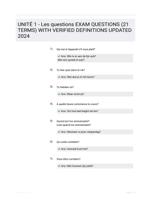 UNIT� 1 - Les questions EXAM QUESTIONS (21 TERMS) WITH VERIFIED DEFINITIONS UPDATED 2024