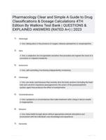 Pharmacology Clear and Simple A Guide to Drug Classifications & Dosage Calculations 4TH Edition By Watkins Test Bank