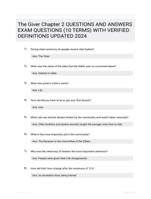 The Giver Chapter 2 QUESTIONS AND ANSWERS EXAM QUESTIONS (10 TERMS) WITH VERIFIED DEFINITIONS UPDATED 2024