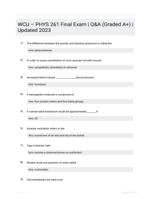 WCU � PHYS 261 Final Exam | Q&A (Graded A+) | Updated 2023
