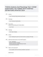 TCDHA Anatomy And Physiology Test 1 EXAM QUESTIONS (156 TERMS) WITH VERIFIED DEFINITIONS UPDATED 2024