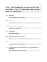 Final Exam 2024 Questions QUESTIONS AND ANSWERS (2024/2025) (VERIFIED ANSWERS) ALREADY A+ GRADED.