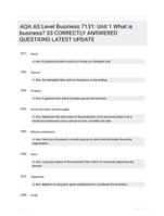 AQA AS Level Business 7131: Unit 1 What is business? 33 CORRECTLY ANSWERED QUESTIONS LATEST UPDATE