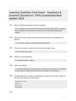 Learning: Nutrition Final Exam - Questions & Answers (Scored A+) 100% Guaranteed Best Update 2024