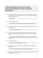 School Baseball Umpire Exam  Review 2024/2025  EXAM  WITH 100% VERIFIED  SOLUTIONS