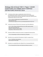 Biology AQA AS level
7401/1 Paper 1 EXAM QUESTIONS (24 TERMS) WITH VERIFIED DEFINITIONS UPDATED 2024