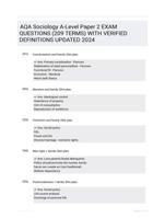 AQA Sociology A-Level Paper 2 EXAM QUESTIONS (209 TERMS) WITH VERIFIED DEFINITIONS UPDATED 2024