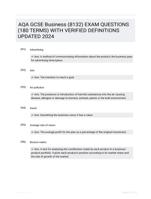 AQA GCSE Business (8132) EXAM QUESTIONS (180 TERMS) WITH VERIFIED DEFINITIONS UPDATED 2024