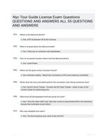 Nyc Tour Guide License Exam Questions QUESTIONS AND ANSWERS ALL 55 QUESTIONS AND ANSWERS