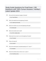 Study Guide Questions for Final Exam | 100 Questions with 100% Correct Answers | Verified | Latest Update 2024
