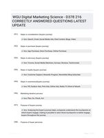 WGU Digital Marketing Science - D378 216 CORRECTLY ANSWERED QUESTIONS LATEST UPDATE