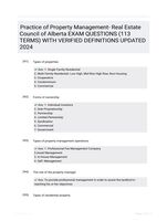 Practice of Property Management- Real Estate Council of Alberta EXAM QUESTIONS (113 TERMS) WITH VERIFIED DEFINITIONS UPDATED 2024
