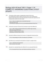 Biology AQA AS level7401/1 Paper 1 24 CORRECTLY ANSWERED QUESTIONS LATEST UPDATE