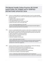 PN Mental Health Online Practice (B) EXAM QUESTIONS (54 TERMS) WITH VERIFIED DEFINITIONS UPDATED 2024