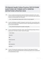 PN Mental Health Online Practice 2023 B EXAM QUESTIONS (50 TERMS) WITH VERIFIED DEFINITIONS UPDATED 2024