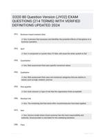 D320 80 Question Version (JYO2) EXAM QUESTIONS (214 TERMS) WITH VERIFIED DEFINITIONS UPDATED 2024