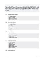 Taco Bell Food Champion EXAM QUESTIONS (44 TERMS) WITH VERIFIED DEFINITIONS UPDATED 2024