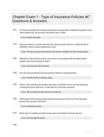 Chapter Exam 1 - Type of Insurance Policies - Questions & Answers