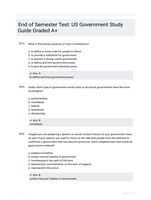 End of Semester Test: US Government Study Guide Graded A+