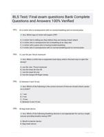 BLS Test/ Final exam questions Bank Complete Questions and Answers 100% Verified