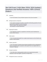 Biol 345 Exam 3 ASU (New 2024/ 2024 Update) | Questions  and Verified Answers| 100% Correct| Grade A