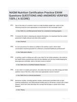 NASM Nutrition Certification Practice EXAM Questions QUESTIONS AND ANSWERS VERIFIED 100% ( A SCORE)