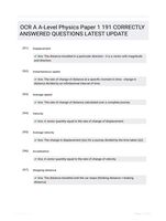 OCR A A-Level Physics Paper 1 191 CORRECTLY ANSWERED QUESTIONS LATEST UPDATE