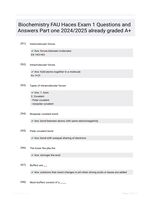 Biochemistry FAU Haces Exam 1 Questions and Answers Part one 2024/2025  already graded A+
