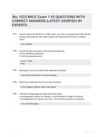 Bio 1023 BRCC Exam 1 92 QUESTIONS WITH  CORRECT ANSWERS |LATEST  |VERIFIED BY  EXPERTS
