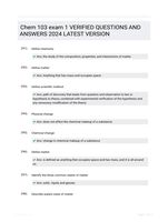 Chem 103 exam 1 VERIFIED QUESTIONS AND  ANSWERS 2024 LATEST  VERSION