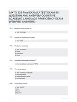 MKTG 303 Final EXAM LATEST  EXAM 85 QUESTION AND  ANSWER/ COGNITIVE ACADEMIC LANGUAGE PROFICIENCY  EXAM (VERIFIED ANSWERS)