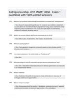 Entrepreneurship -UNT MGMT 3850 - Exam 1 questions with 100% correct answers