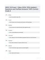 BIOS 103 Exam 1 (New 2024/ 2024 Update) | Questions  and Verified Answers| 100% Correct| Grade A