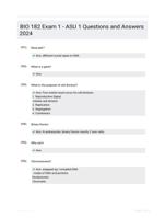 BIO 182 Exam 1 - ASU 1 Questions and Answers 2024
