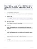 MHA 702 Chap 4,5,6,7 EXAM QUESTIONS (31 TERMS) WITH VERIFIED DEFINITIONS UPDATED 2024