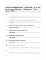 Driving School Final Test Study Guide | 68 Actual Questions and Answers 100% correct | New Update 2024