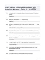 Class D Water Operator License Exam TCEQ - Questions & Answers (Rated A+) Best 2024