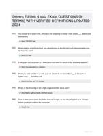 Drivers Ed Unit 4 quiz EXAM QUESTIONS (6 TERMS) WITH VERIFIED DEFINITIONS UPDATED 2024