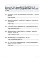Drivers Ed Unit 4 quiz EXAM QUESTIONS (6 TERMS) WITH VERIFIED DEFINITIONS UPDATED 2024