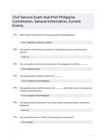Civil Service Exam Sub-Prof Philippine Constitution, General Information, Current Events. 
