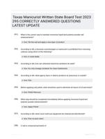 Texas Manicurist Written State Board Test 2023 295 CORRECTLY ANSWERED QUESTIONS LATEST UPDATE