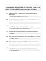 Texas Manicurist Written State Board Test 2023 Study Guide Questions and Correct Answers