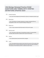 USA Biology Olympiad Practice EXAM QUESTIONS (683 TERMS) WITH VERIFIED DEFINITIONS UPDATED 2024
