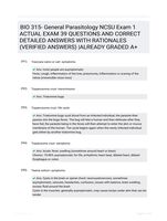 BIO 315- General Parasitology NCSU Exam 1 ACTUAL EXAM 39 QUESTIONS AND CORRECT DETAILED ANSWERS WITH RATIONALES (VERIFIED ANSWERS) |ALREADY GRADED A+